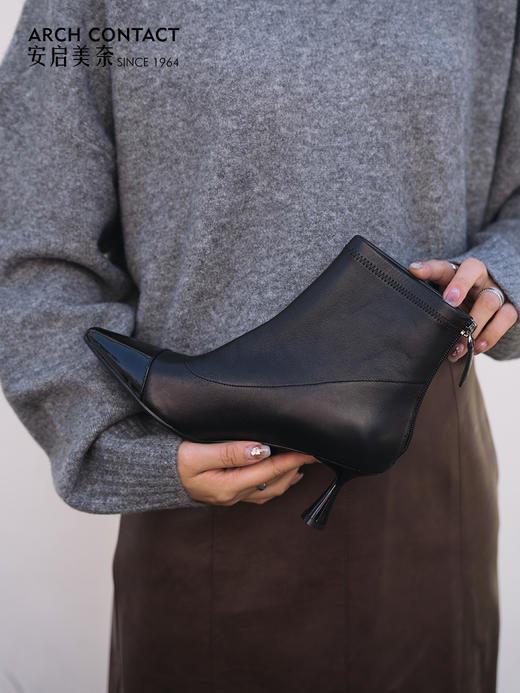 ARCHCONTACT安启美奈时尚气质尖头百搭弹力瘦瘦靴52871-1 商品图1