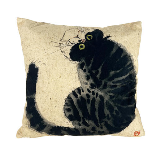 不仁斋薛继业水墨群猫粗纹高档棉麻有芯抱枕客厅沙发靠枕 商品图3