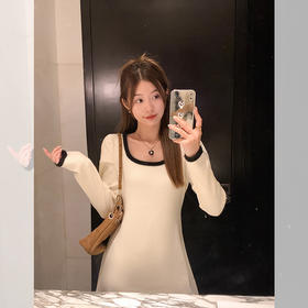 <曾小咸推荐>【气质欧尼】2色方领撞色边长裙