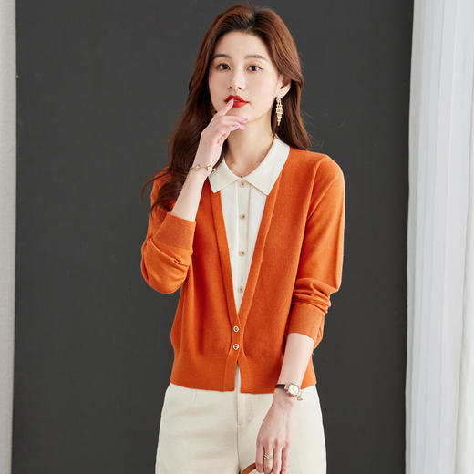 假两件拼接毛衣，洋气减龄衬衫领拼色上衣CC-J301 商品图3