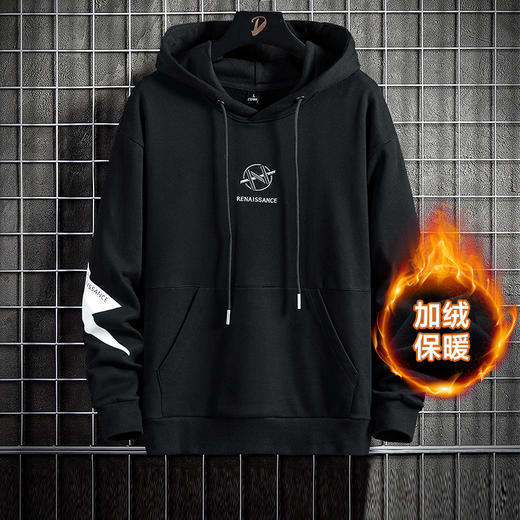 【新款DPJ】大依优型大码加绒连帽卫衣加肥加大休闲宽松透气上衣男士胖子肥佬潮款 商品图0