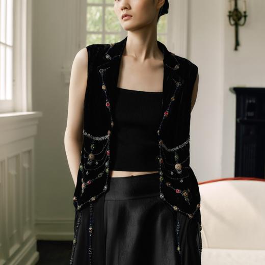 【林栖设计小店】【定制90天】时装周同款高定马甲真丝丝绒手工钉珠2024春夏新品上衣女H1941187 商品图2