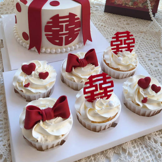 囍字蝴蝶结纸杯组合蛋糕S215 商品图1