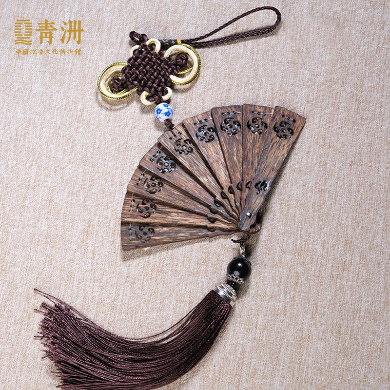 沉香挂扇 木折扇 中国民族风装饰 沉香工艺品  家居汽车小挂件 20026714