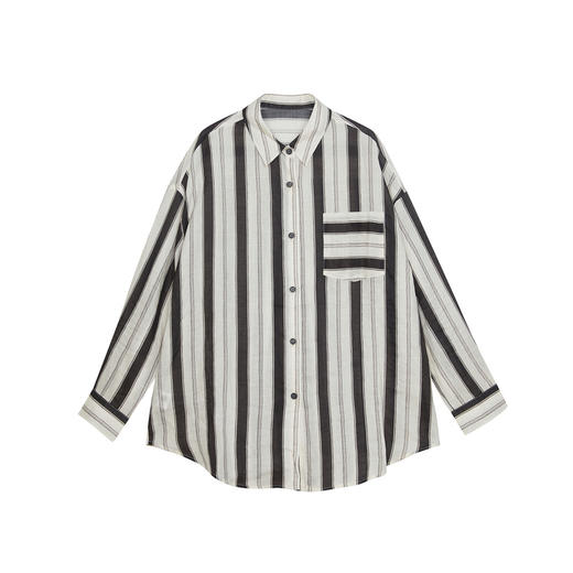 谜底衬衣套装女2023秋新款时尚条纹分袖衬衫+直筒短裤233MTZ0012 商品图4