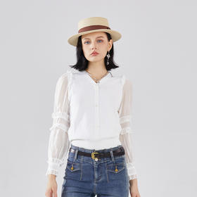 谜底拼接套头针织衫女2023秋款小香风短款修身百搭毛衫233MZ1282