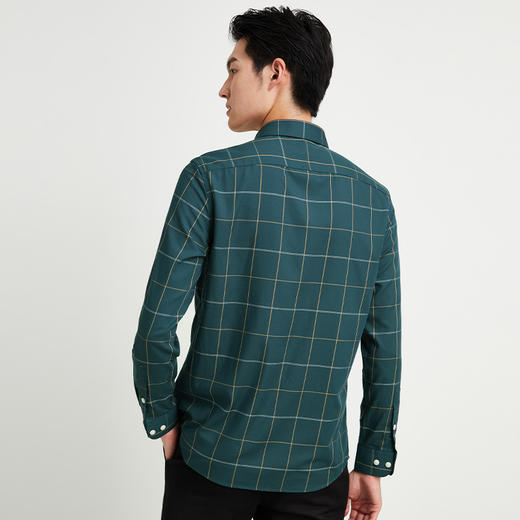 圣得西男士时尚格纹衬衫秋季潮流休闲百搭帅气方领衬衣男 商品图2