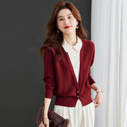 假两件拼接毛衣，洋气减龄衬衫领拼色上衣CC-J301 商品图1