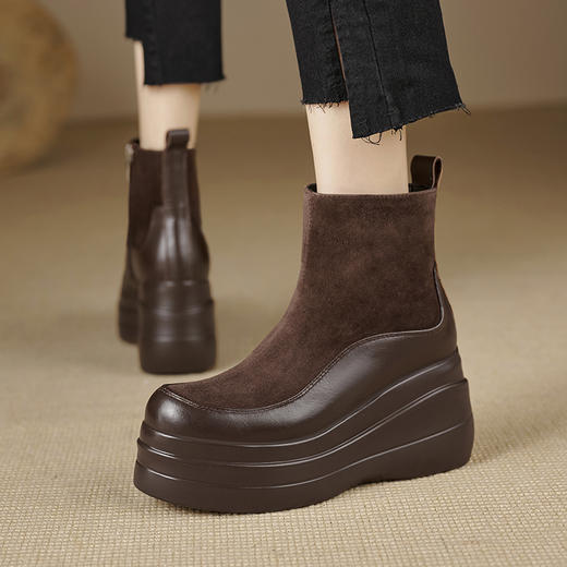 简约舒适，高跟防水台真皮拼接靴子MQE-G82-5 商品图7