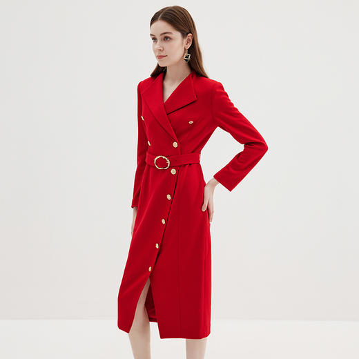 EITIE爱特爱冬季新款时尚修身经典翻领裙摆开叉显高连衣裙7207918 商品图2