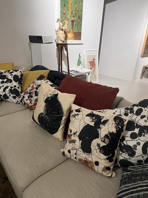 不仁斋薛继业水墨群猫粗纹高档棉麻有芯抱枕客厅沙发靠枕 商品图7