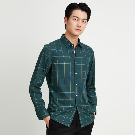 圣得西男士时尚格纹衬衫秋季潮流休闲百搭帅气方领衬衣男 商品图1