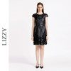 LIZZY秋季女士优雅刺绣镂空花朵圆领绵羊皮连肩袖连衣裙5145 商品缩略图1