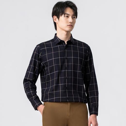 圣得西男士时尚格纹衬衫秋季潮流休闲百搭帅气方领衬衣男 商品图3