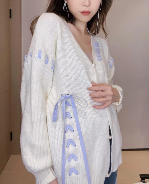 织带装饰宽松针织开衫 商品图1