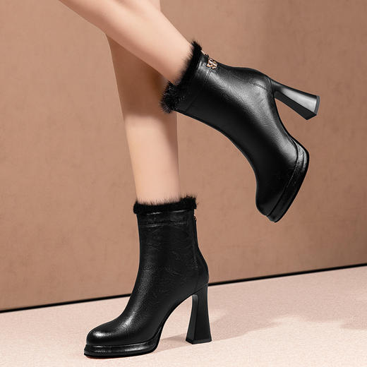 冬季新款，时尚优雅厚底防水台粗跟短靴HY-H3281 商品图4