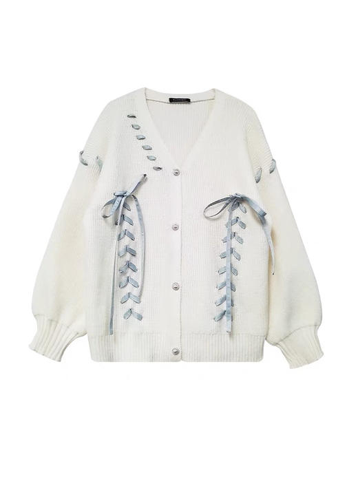 织带装饰宽松针织开衫 商品图0