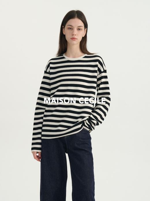 MAISON CECILE 真丝羊毛高紧实度卫衣男友风条纹针织衫 商品图2