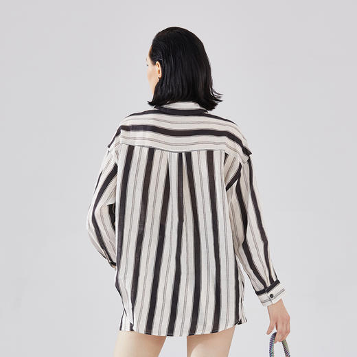 谜底衬衣套装女2023秋新款时尚条纹分袖衬衫+直筒短裤233MTZ0012 商品图2