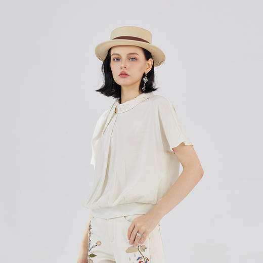 谜底上衣短袖女2023秋新款简约时尚设计感宽松百搭衬衫233MS0006 商品图1