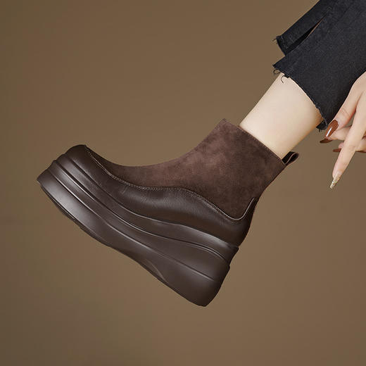 简约舒适，高跟防水台真皮拼接靴子MQE-G82-5 商品图12