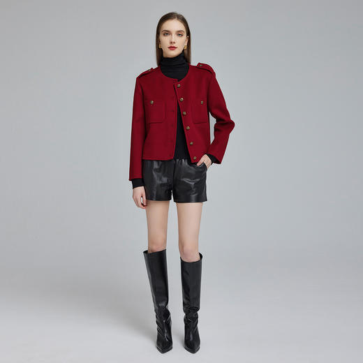 NH941斯尔丽2023冬季新款短款圆领时尚保暖宽松显瘦减龄双面呢羊毛大衣 商品图3