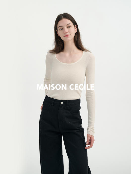 MAISON CECILE三色真丝羊毛椭圆领修身万能内搭打底衫 商品图1