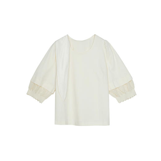 谜底拼接感T恤分袖女2023秋季新款时尚设计感系带领上衣233MT0001 商品图4