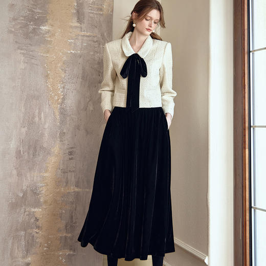 BE09785罗衣复古丝绒黑色高腰半身裙2023冬装新款优雅大摆褶皱裙子 商品图4
