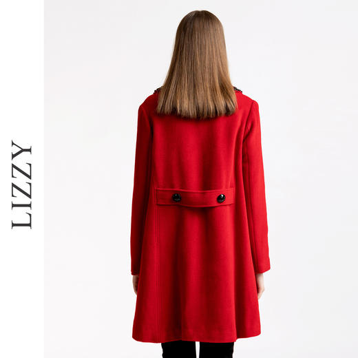 LIZZY优雅手工钉珠双排扣宽松羊毛混纺中长款大衣外套秋冬女3551 商品图3