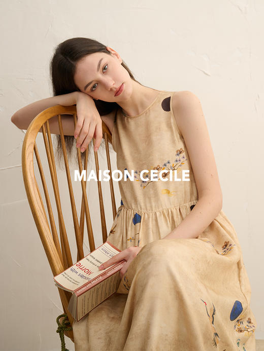 MAISON CECILE仙鹤与孔雀新中式风复古真丝桑蚕丝背心连衣裙 商品图4