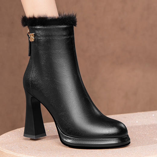 冬季新款，时尚优雅厚底防水台粗跟短靴HY-H3281 商品图3