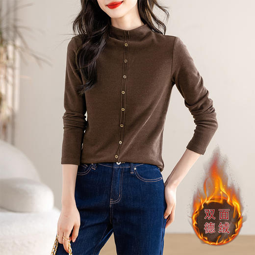舒适内搭，秋冬温暖绵软双面德绒通勤t恤女半高领加厚打底衫女上衣KQL-645T8525 商品图0
