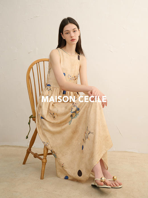 MAISON CECILE仙鹤与孔雀新中式风复古真丝桑蚕丝背心连衣裙 商品图3