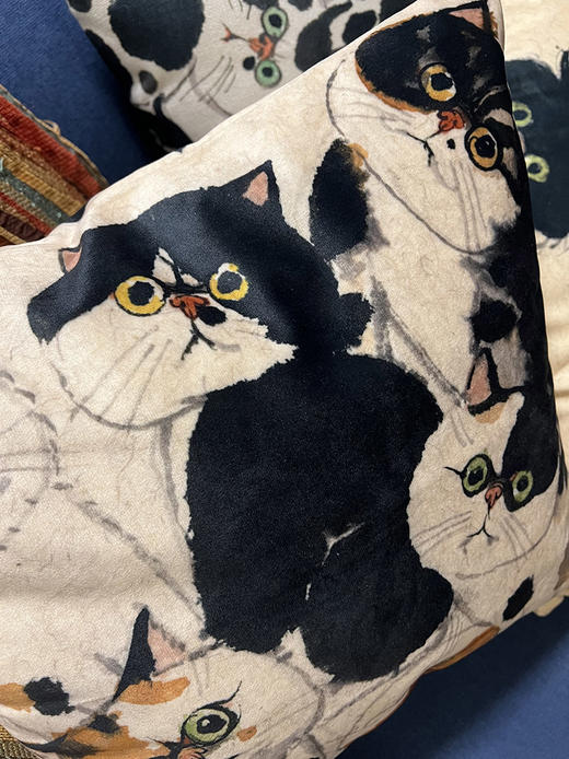 不仁斋薛继业水墨群猫粗纹高档棉麻有芯抱枕客厅沙发靠枕 商品图6