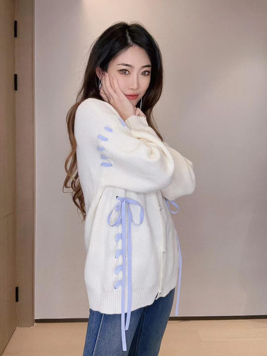 织带装饰宽松针织开衫 商品图2