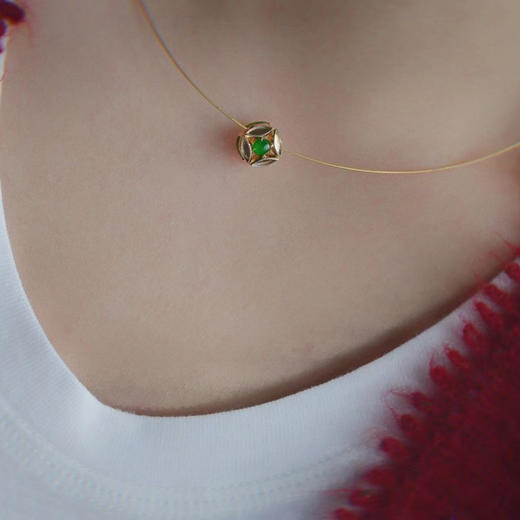 龢盒原创 18k金翡翠小花钱耳钉吊坠套 商品图5