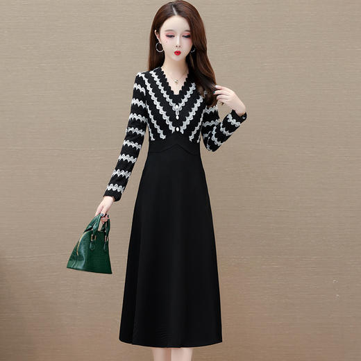 假两件高腰裙针织毛线拼结长款A字裙时尚连衣裙QYM-KED-63156-Y 商品图0