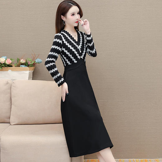 假两件高腰裙针织毛线拼结长款A字裙时尚连衣裙QYM-KED-63156-Y 商品图1