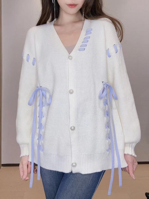 织带装饰宽松针织开衫 商品图3