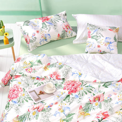 富安娜（FUANNA）家纺空调被芯夏薄被子 七孔抗菌印花夏被/巧若芙蓉/203*229cm 商品图1