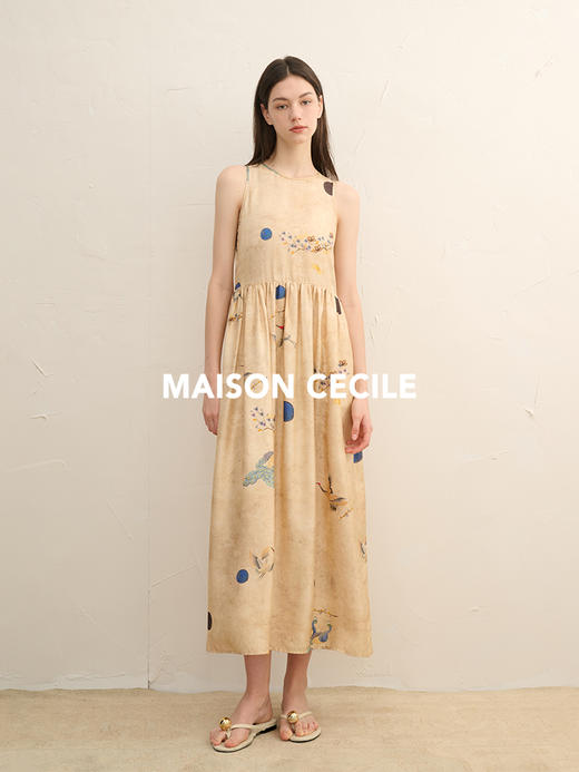 MAISON CECILE仙鹤与孔雀新中式风复古真丝桑蚕丝背心连衣裙 商品图2