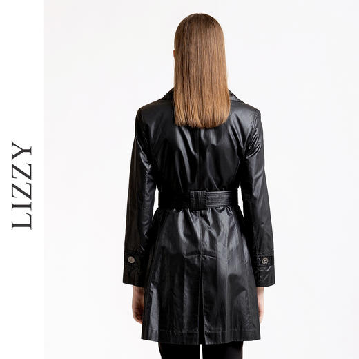 LIZZY优季帅气光泽感面料双层领收腰配腰带时尚OL长袖风衣外套女4522 商品图3