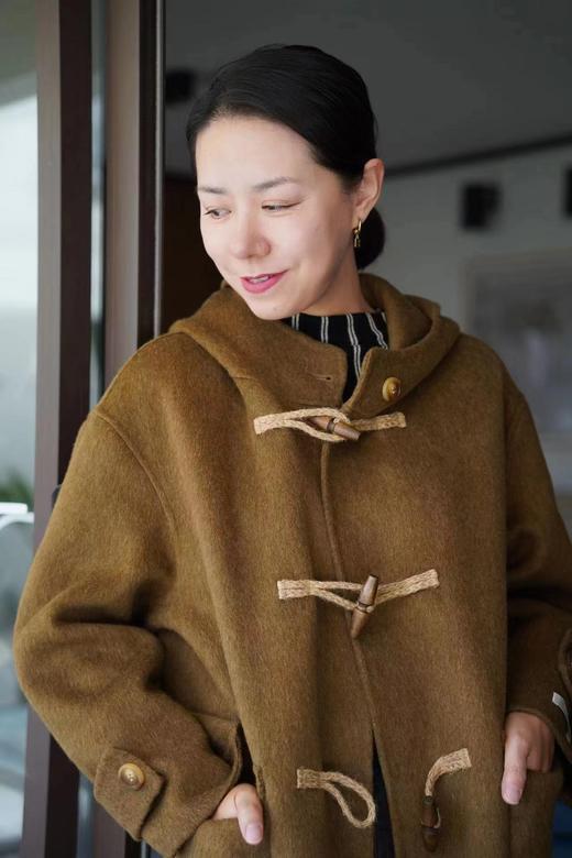 手工麻绳牛角扣复古大衣连帽款羊毛羊绒大衣 商品图4