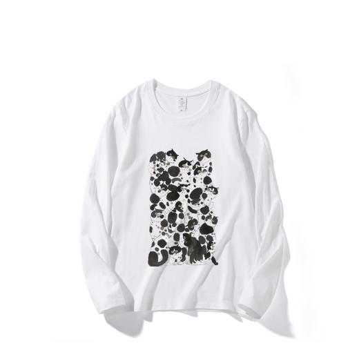 薛继业水墨猫230G重磅新疆长绒棉长袖 短袖白T恤纯男女圆领t桖 商品图3