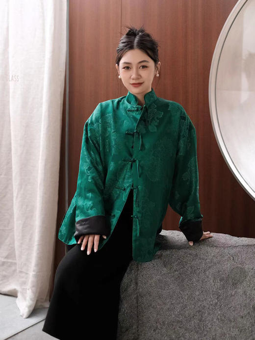 微瑕秒杀| 盛唐牡丹 |祖母绿石榴花对襟外套正反两穿 (不夹棉）[特价品](特殊商品不退不换) 商品图2