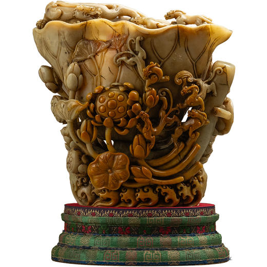 清 寿山石雕荷叶杯摆件 商品图5