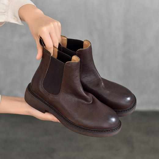 TN T86330-05高品质牛皮短靴真皮切尔西靴复古 商品图0