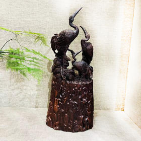 松鹤如意°小叶紫檀木雕摆件