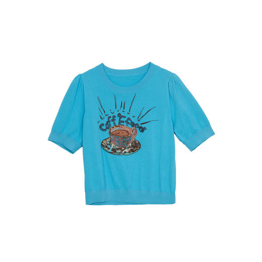 谜底圆领针织衫短袖女2023秋款文艺风绣花百搭短款上衣233MZ1260 商品图4